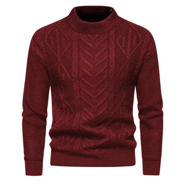Herren Strukturierter Mockneck-Strickpullover mit Zopf- und Chevron-Muster Drune
