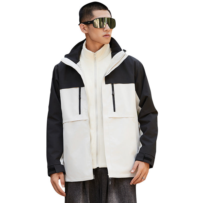 Herren technische Outdoorjacke mit Kapuze, wasserabweisender Membran und multifunktionalen Reißverschlusstaschen Drune