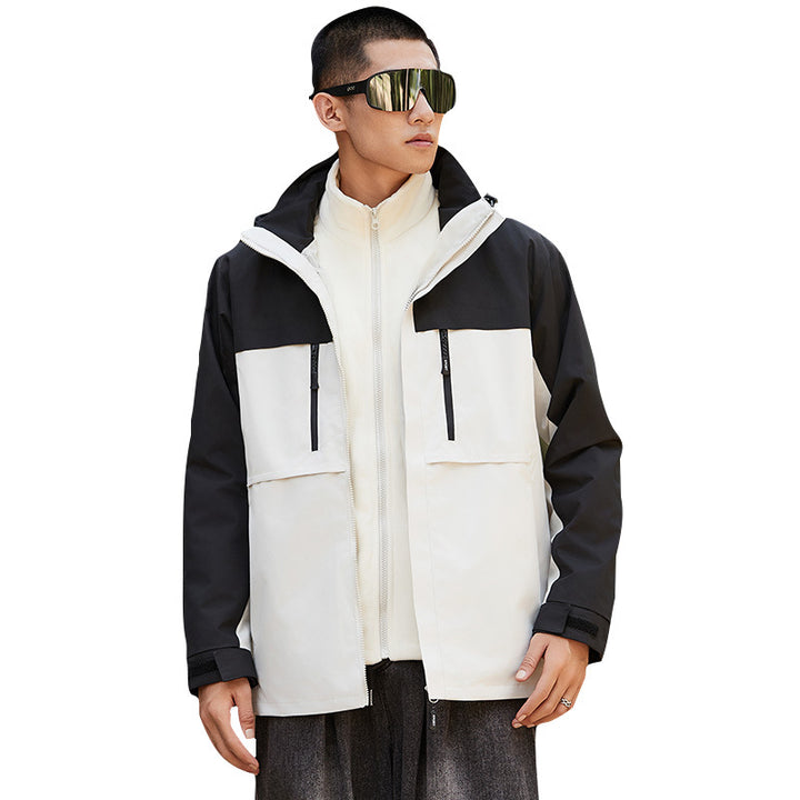 Herren technische Outdoorjacke mit Kapuze, wasserabweisender Membran und multifunktionalen Reißverschlusstaschen Drune