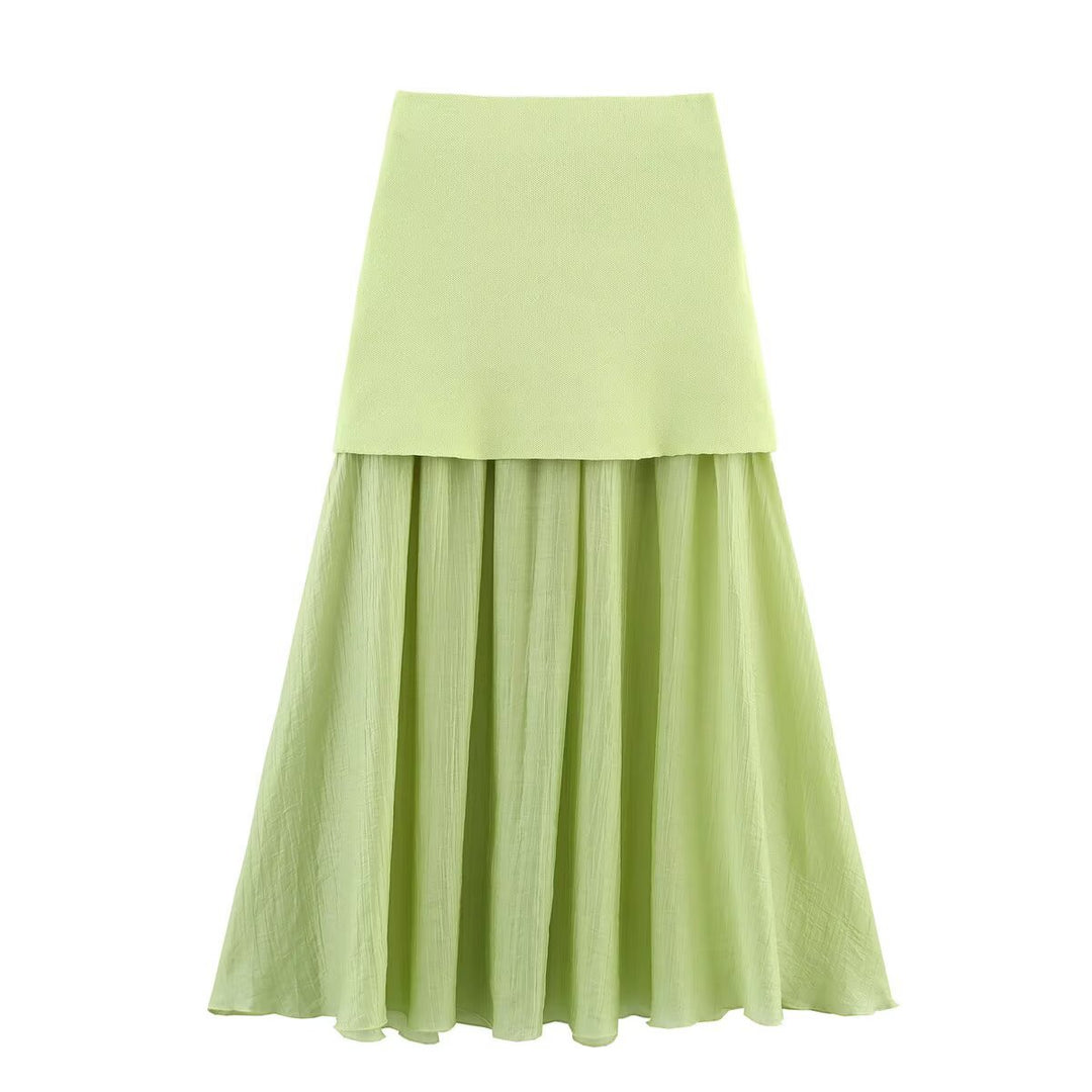 Damen Zweilagiger Chiffon-Maxirock mit glattem Hüftbesatz und A‑Linien‑Fall Drune