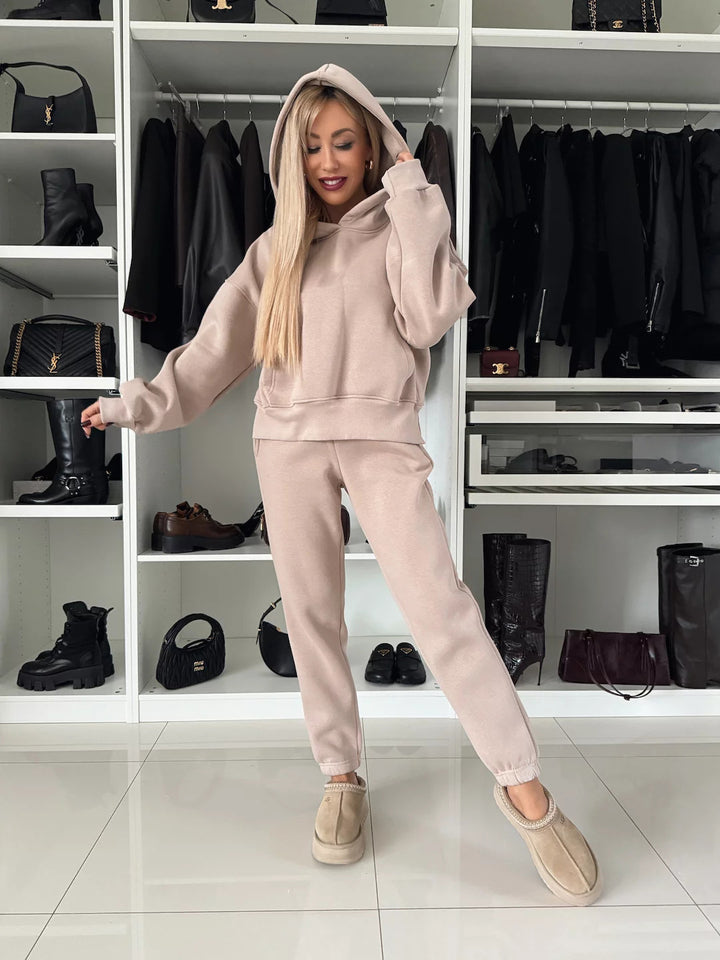 Damen kuscheliger Hoodie mit hohem Kragen und lässiger Jogginghose Drune