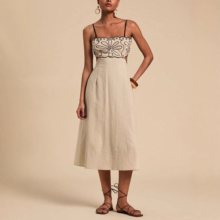 Damen luftiges Maxikleid mit floralem Oberteil Drune