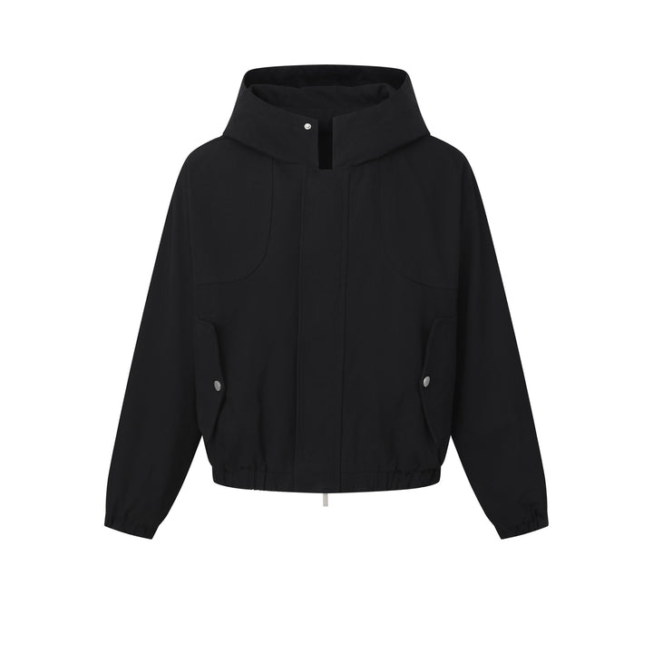 Damen Kurz geschnittene Kapuzenblousonjacke mit Tunnelzugsaum und aufgesetzten Pattentaschen Drune