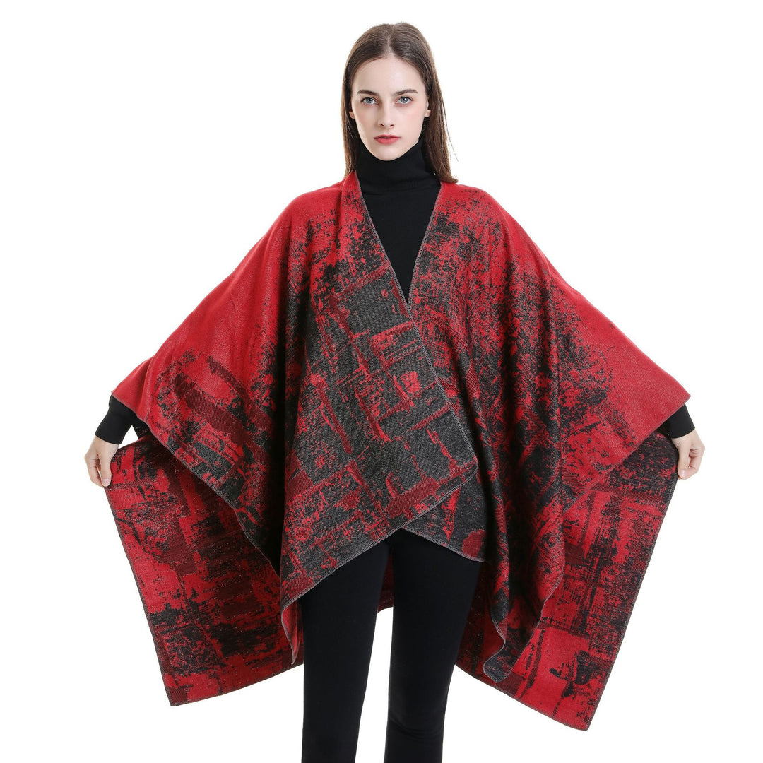 Damen Wollmix-Cape mit grafischem Jacquard, offenem Kimono-Fall und weichfallender Drapierung Drune