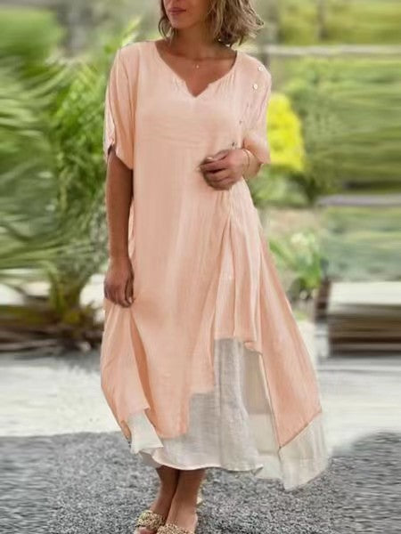 Damen Midi-Kleid mit seitlichem Schlitz und knöpfbarem Detail Drune