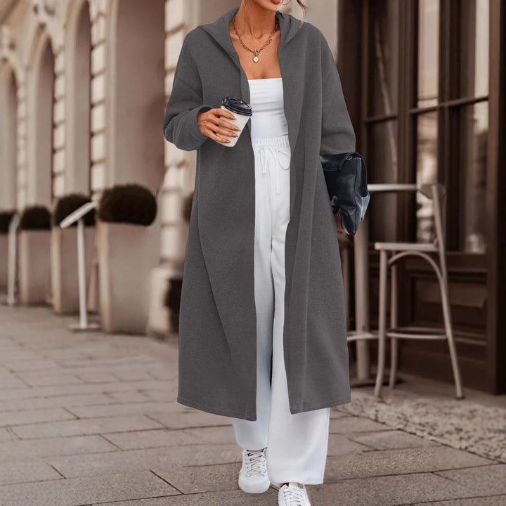 Damen Langer Oversize Kapuzenmantel mit offener Front und weichem Fleece Drune