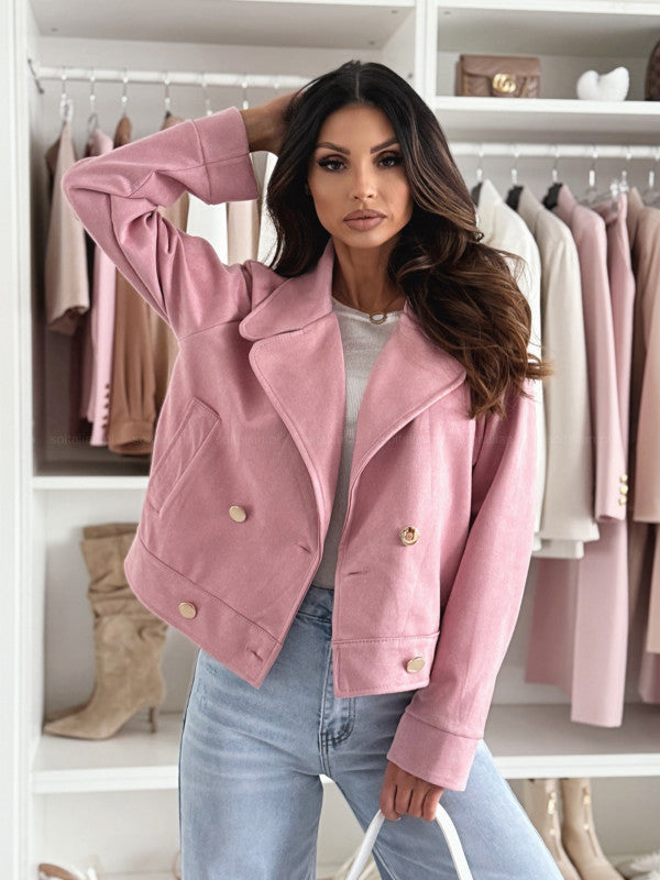 Damen Modischer Bikerjacke im lässigen Stil mit Druckknopfverschluss und praktischen Taschen Drune