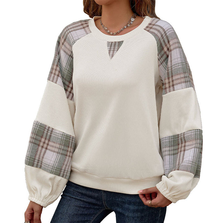 Damen Modischer Sweatshirt mit Karomuster Drune