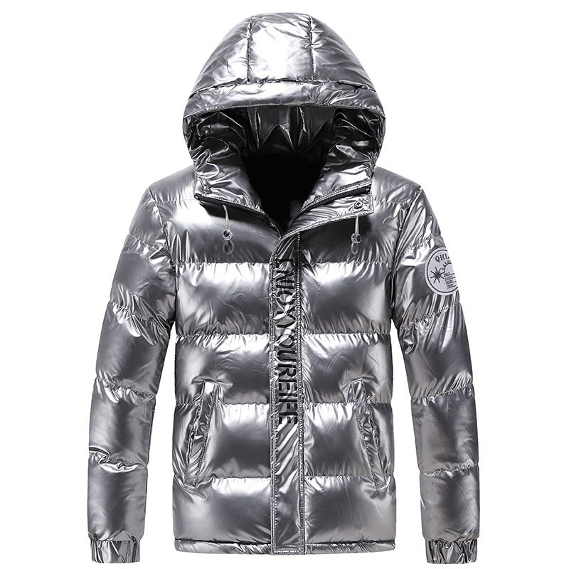 Herren glänzende gesteppte Thermo-Kapuzenjacke mit Metallic-Finish und wärmender Isolierung Drune