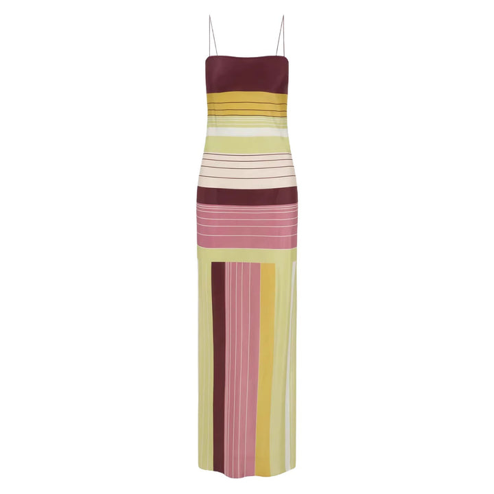 Damen nan figurbetontes Maxikleid mit Spaghettiträgern, geradem Ausschnitt, Paneelstreifen und seitlichem Schlitz Drune
