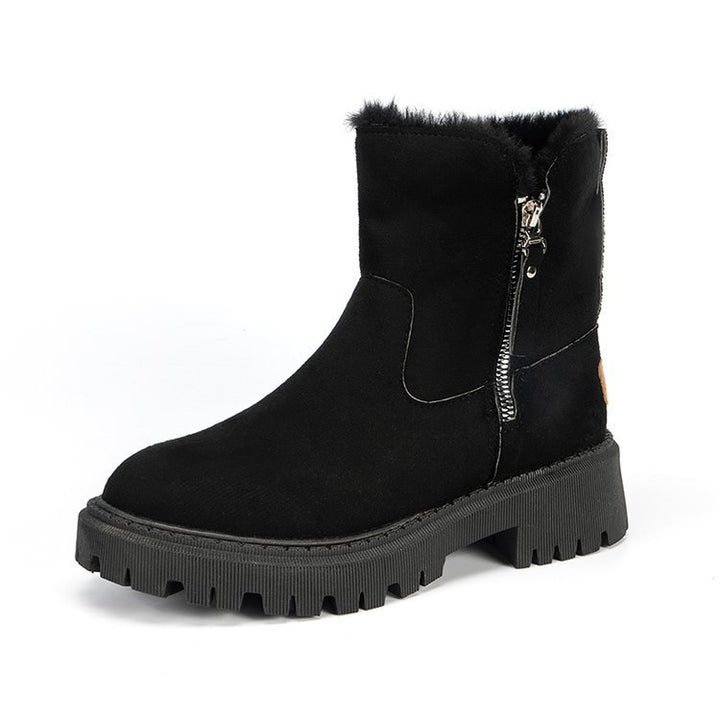 Damen  gefütterte Kurzstiefel aus Veloursoptik mit Teddy-Futter und seitlichem Reißverschluss Drune