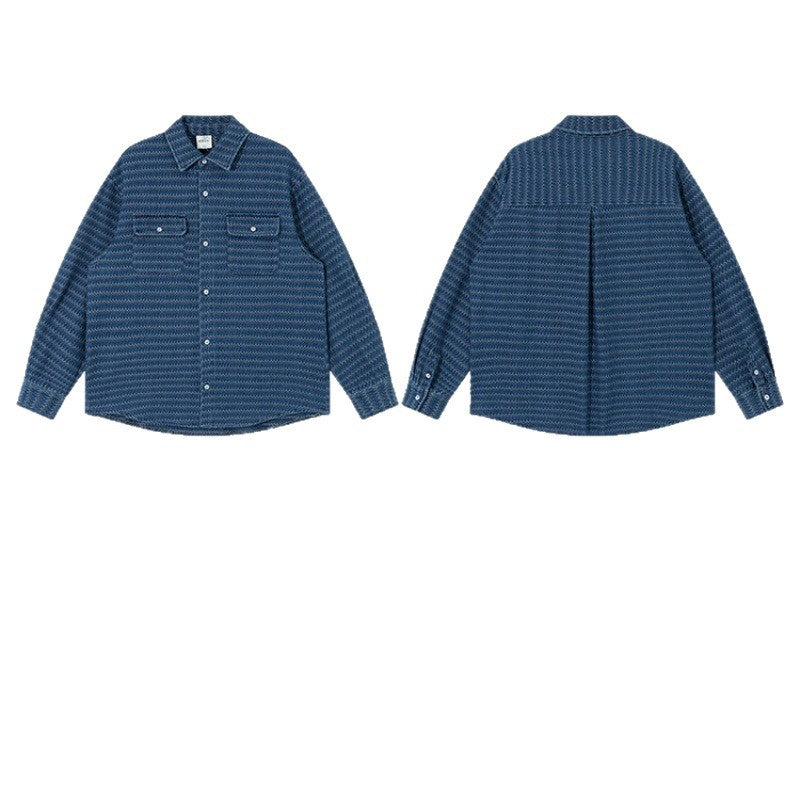 Unisex Strukturierte Baumwoll-Overshirtjacke mit Zickzack-Jacquard und aufgesetzten Brusttaschen Drune