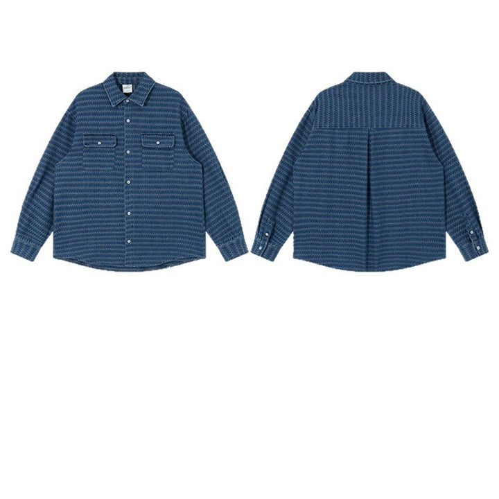 Unisex Strukturierte Baumwoll-Overshirtjacke mit Zickzack-Jacquard und aufgesetzten Brusttaschen Drune