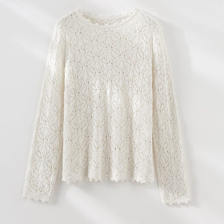 Damen Feines Häkel-Longsleeve mit floraler Lochmuster-Struktur und legerer Silhouette Drune