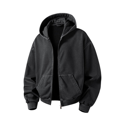 Herren Oversize Kapuzenjacke mit durchgehendem Reißverschluss, fleecegefüttert, Kängurutaschen & gerippten Bündchen Drune