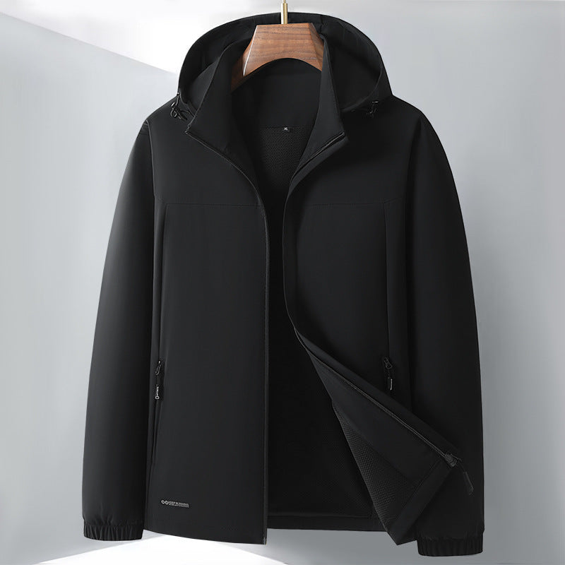 Herren Leichte Softshell-Hybridjacke mit Kapuze, atmungsaktivem Mesh-Futter und verdeckten Reißverschlusstaschen Drune