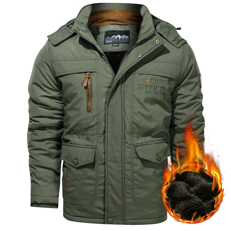 Herren nan isolierte Kapuzenparka mit Sherpa-Innenfutter, winddichter Front und Multifunktions-Taschen Drune