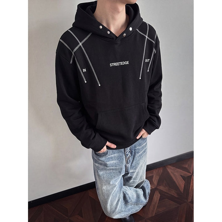 Herren Streetwear-Kapuzenpullover mit Nietenösen und Kontrastkordeln Drune