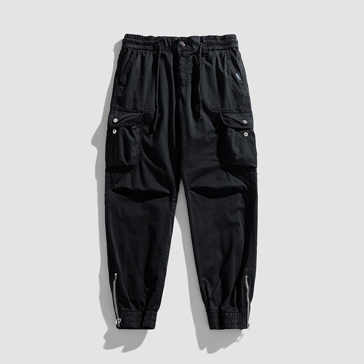 Herren Cargohose im Joggerstil mit elastischem Komfortbund, Multifunktionalen Klapp‑Utility‑Taschen und Knöchelreißverschluss Drune