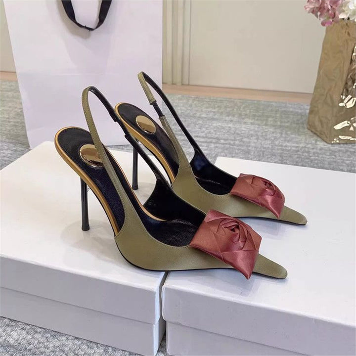 Damen spitze Slingback-Stilettos mit Satin-Rosenapplikation Drune