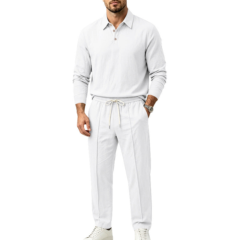 Herren Langarm-Henley-Lounge-Set aus leichter Baumwollmischung mit Kordelzug Drune