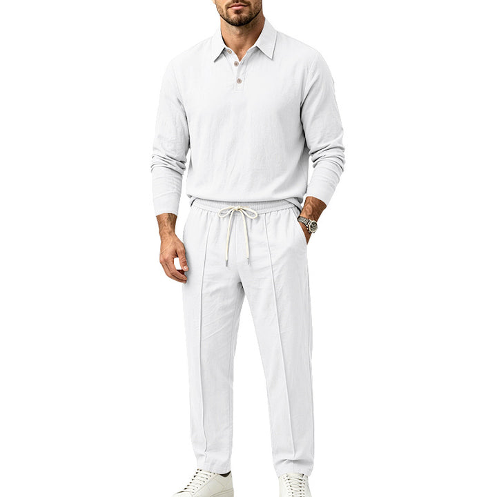 Herren Langarm-Henley-Lounge-Set aus leichter Baumwollmischung mit Kordelzug Drune