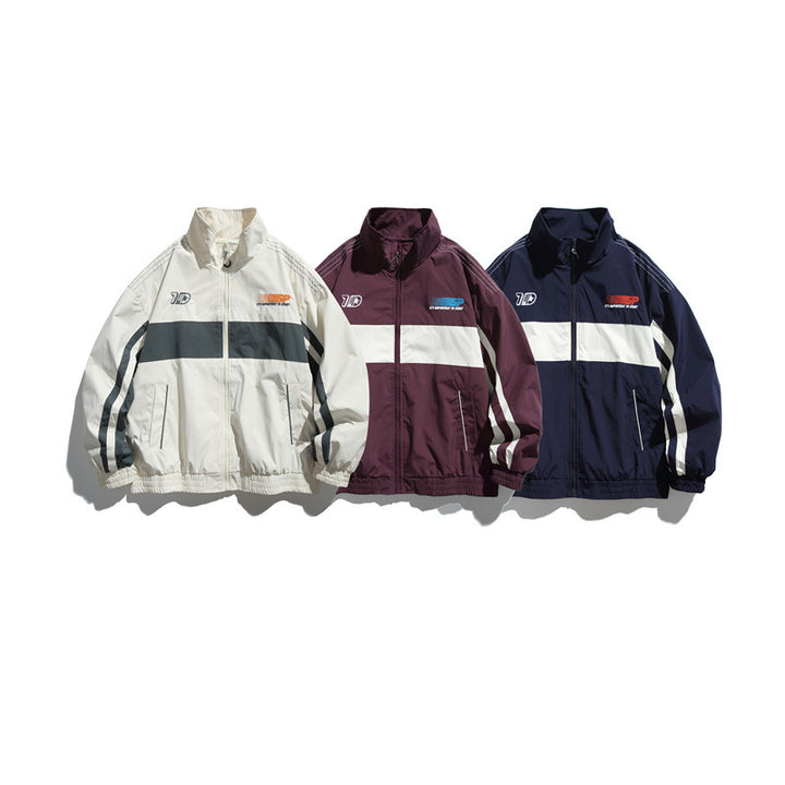 Herren Sportliche Retro-Trainingsjacke mit Streifendetail und Stehkragen Drune