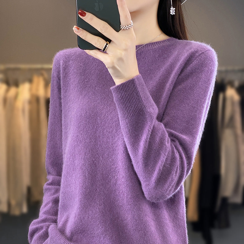 Damen Luxuriöser Feinstrick-Rundhalspullover mit softem Fluffy‑Finish und schmaler Bündchenform Drune