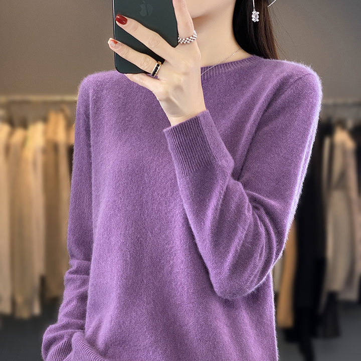 Damen Luxuriöser Feinstrick-Rundhalspullover mit softem Fluffy‑Finish und schmaler Bündchenform Drune