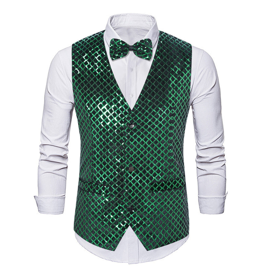Herren eleganter Pailletten-Blazer mit passendem Fliegenverschluss Drune