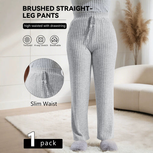 Damen Komfort-Strickhose mit weitem Bein und Kordelzug Drune