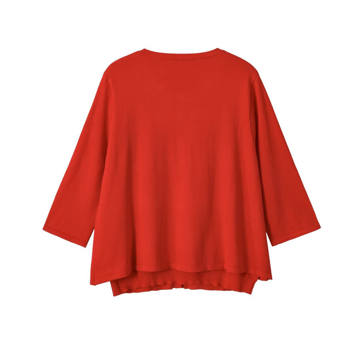 Damen Leichte Cardigan-Bluse mit Rundhalsausschnitt, Dreiviertelärmeln und verdeckter Knopfleiste Drune