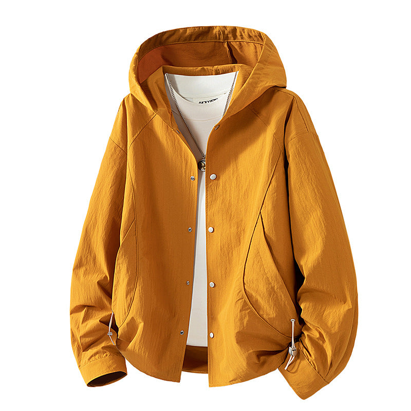Damen leichte Kapuzenjacke mit Druckknopffront, verstellbarem Kordelzugsaum und praktischen Seitentaschen Drune
