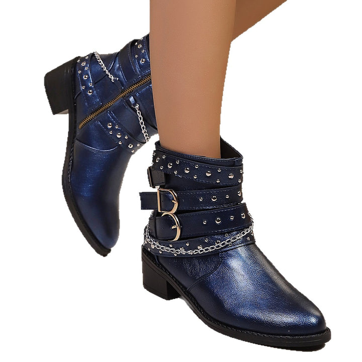 Damen Nietenbesetzte Stiefelette mit Ketten‑ und Schnallen‑Details Drune