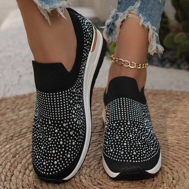 Damen  Strick Slip-On Sneaker mit funkelndem Strassbesatz, elastischem Einstieg und dämpfender Plateausohle Drune