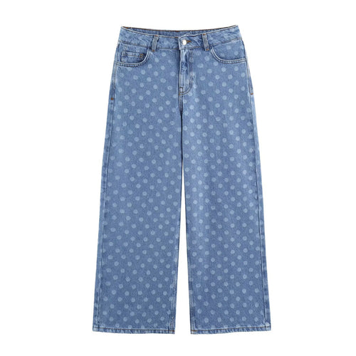 Damen Weite Cropped-Jeans mit hohem Bund und gepunktetem Denim Drune