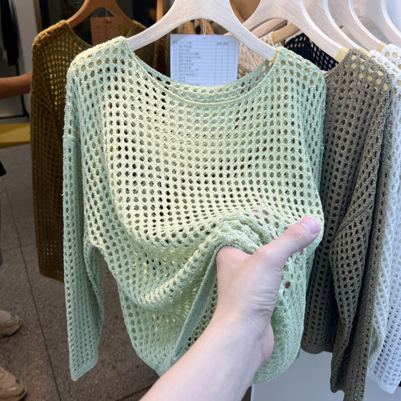 Damen luftiger Strickpullover mit grobem Netzmuster Drune