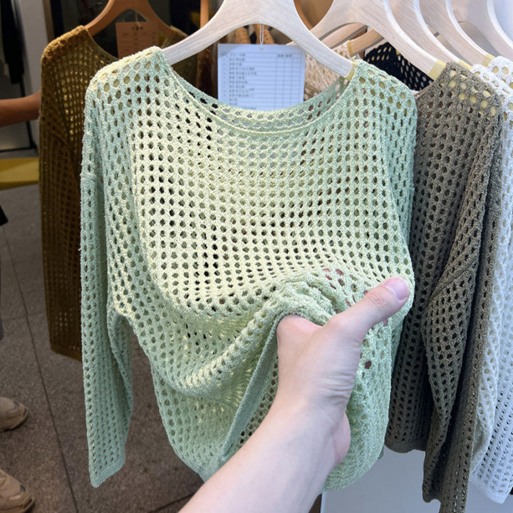 Damen luftiger Strickpullover mit grobem Netzmuster Drune