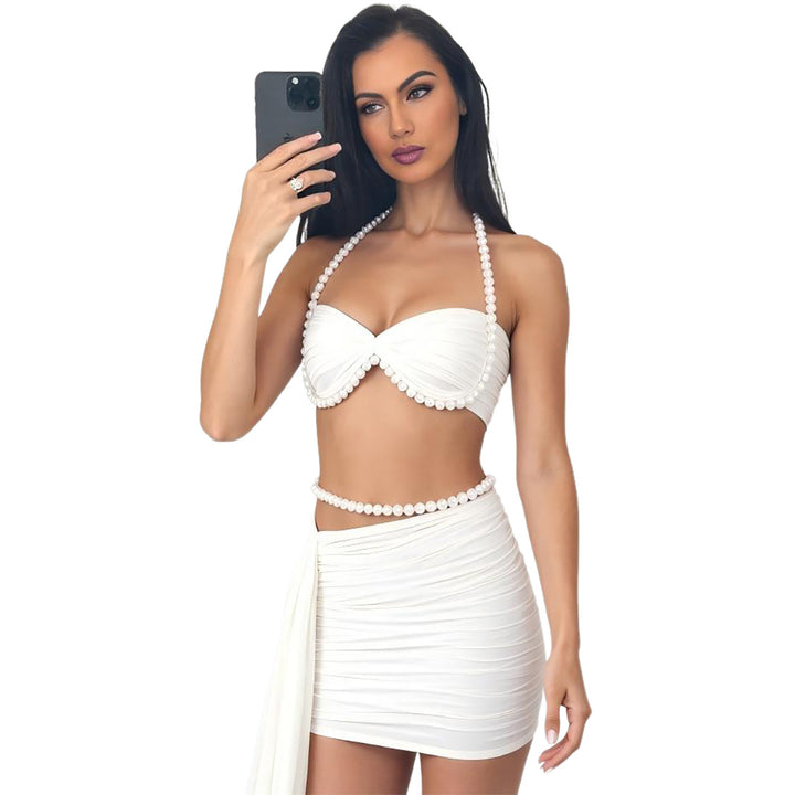 Damen Oberteil und Rock Set mit perlverziertem Design Drune