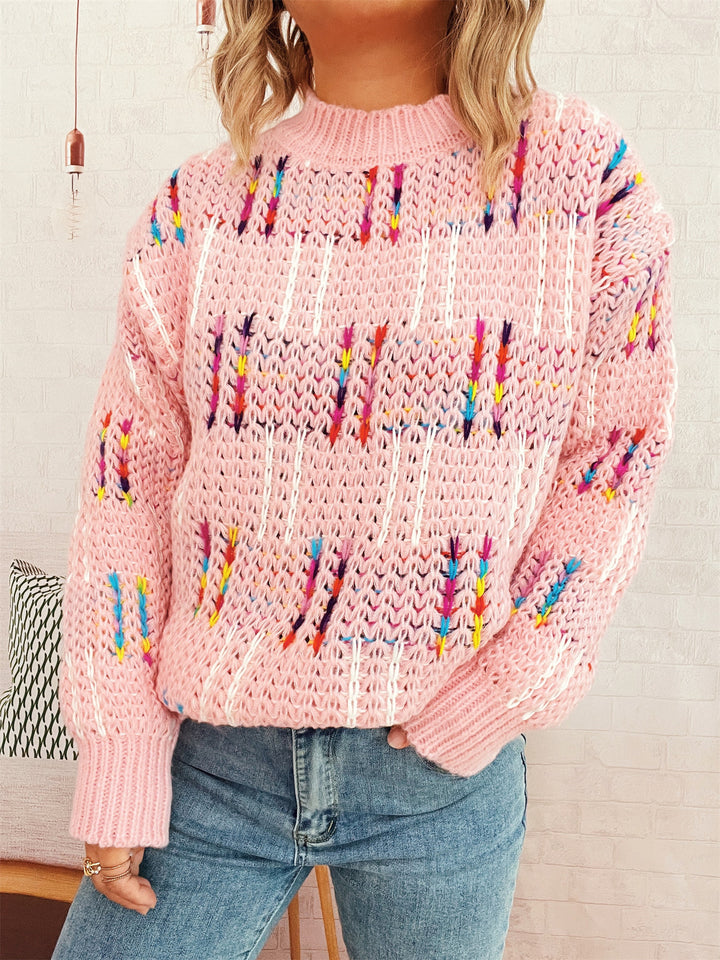 Damen lässiger Strickpullover mit bunten Akzenten Drune