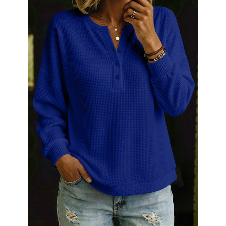 Damen Waffelstrick-Henleypullover mit Oversize-Schnitt Drune