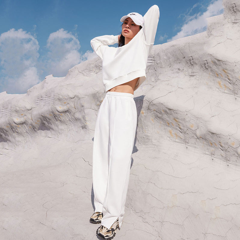 Damen nan Oversize-Sweatshirt und weite Loungehose Set mit Tunnelzug, dezenter Nahtführung und elastischen Bündchen Drune