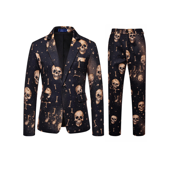 Herren Zweiteiliges Satin-Anzugsset mit grafischem Allover‑Print und schmaler Silhouette Drune