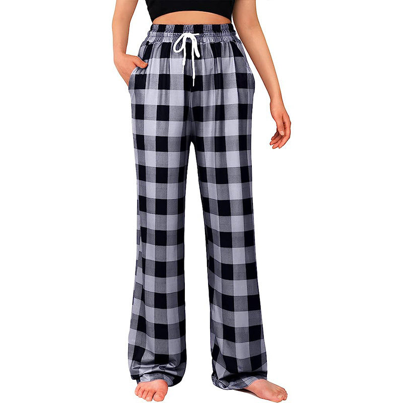 Damen Bequeme Karohose mit elastischem Bund und Seitentaschen Drune