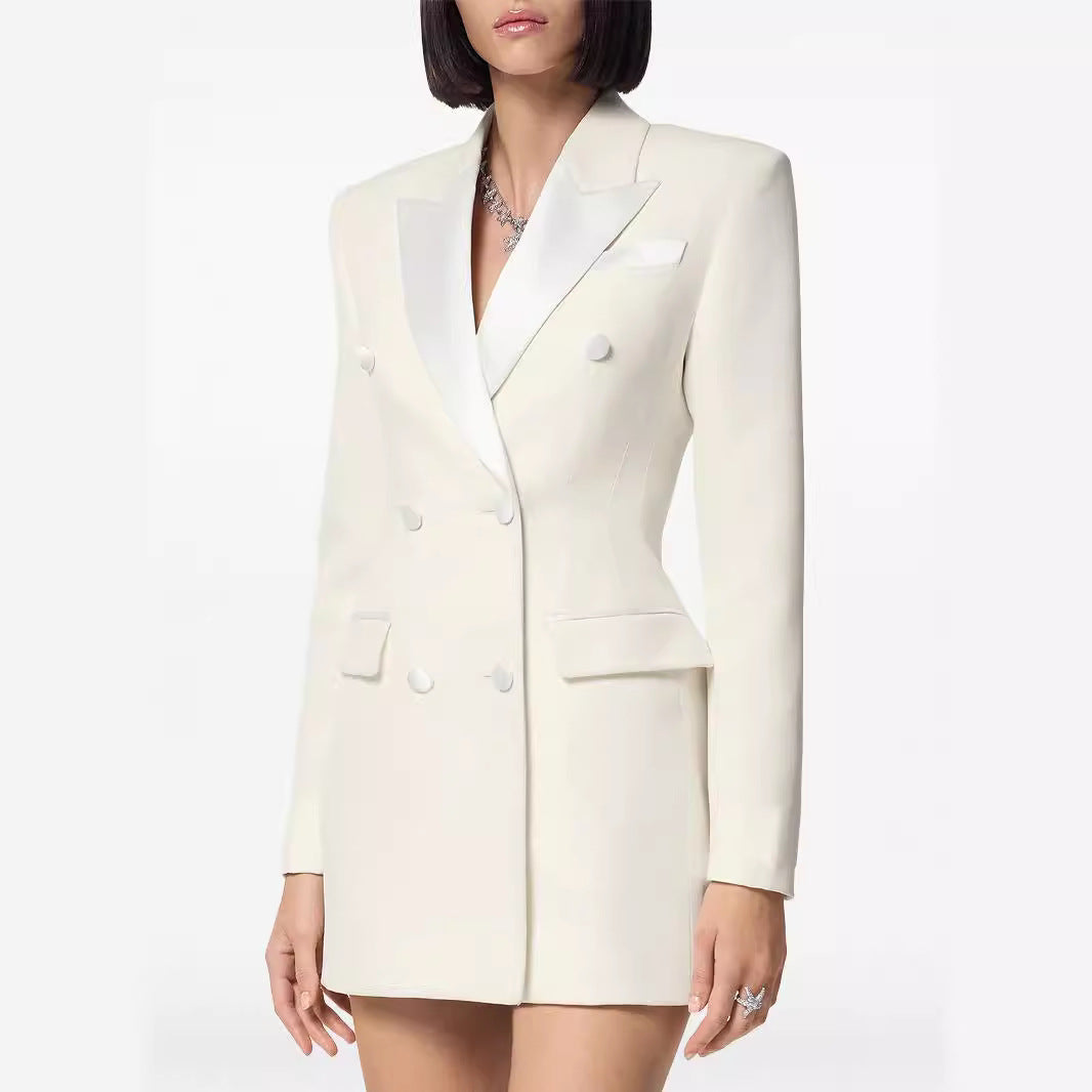 Damen Kurzes tailliertes Blazerkleid im Doppelreiher-Stil Drune