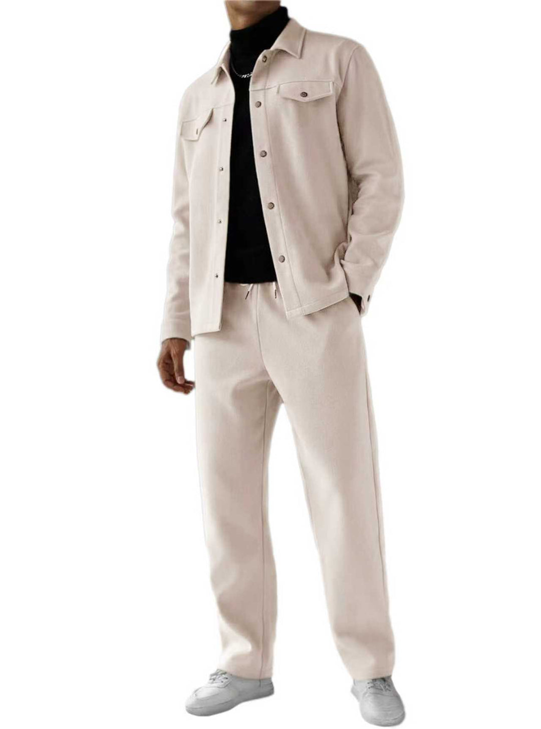 Herren nan zweiteiliges Overshirt- und Relaxhose-Set aus weichem Baumwollfrottee mit Druckknopfleiste und Tunnelzug Drune
