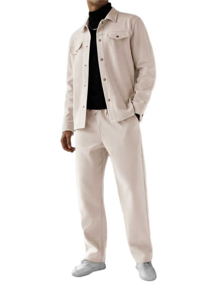 Herren nan zweiteiliges Overshirt- und Relaxhose-Set aus weichem Baumwollfrottee mit Druckknopfleiste und Tunnelzug Drune