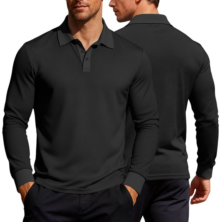 Herren nan Langarm-Poloshirt aus Waffelstrick mit schmaler Passform verdeckter Knopfleiste und Hemdkragen Drune