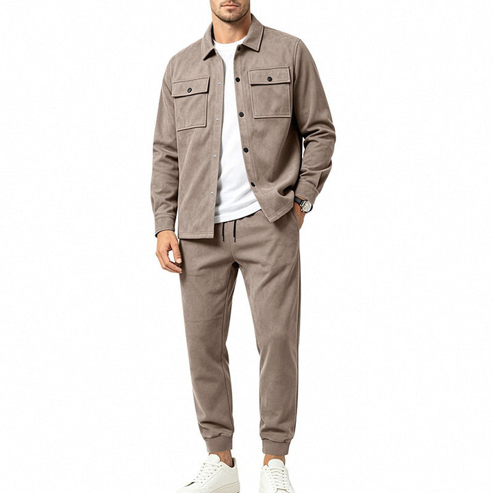 Herren Modernes Overshirt- und Jogginghosen-Set aus Mikrofleece mit Brustklappen Drune