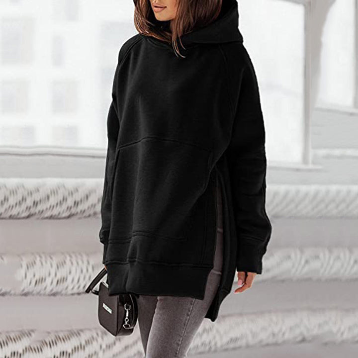Damen lässiger Oversized Hoodie mit seitlichen Schlitzen und Kängurutasche Drune